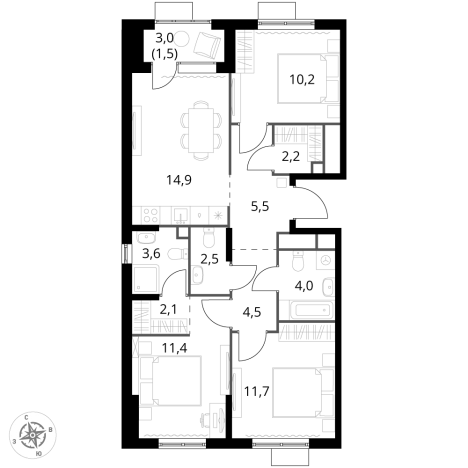 Купить трехкомнатную квартиру у метро Физтех в Химках. Вариант № 9700661, 0, площадь -  квм, цена 17613570 рублей