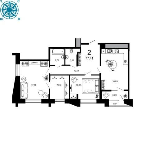 Купить квартиру в новостройках в ЖК "Вега" в Рязани. Вариант № 77641, 0, площадь -  квм, цена 13383808 рублей