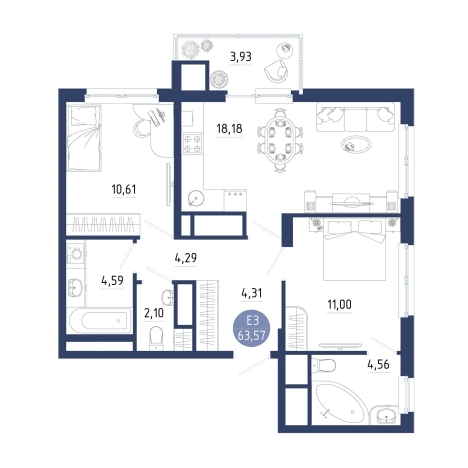 Купить квартиру в новостройках на улице Птицеводов в Рязани. Вариант № 102600, 0, площадь -  квм, цена 7626493 рублей
