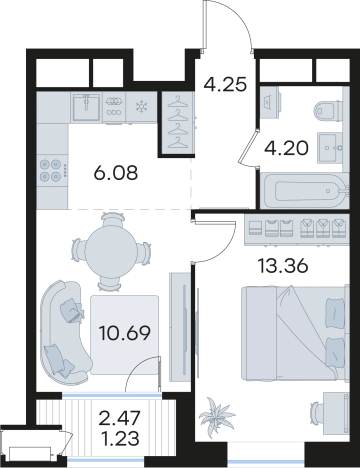 . Вариант № 9336686, 0, площадь - 39.81 квм, цена 23067566 рублей
