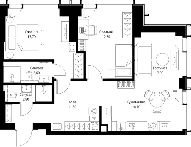 Купить двухкомнатную квартиру в новостройках на улице Верейская в Москве. Вариант № 5846261, 0, площадь - квм, цена 36090600 рублей