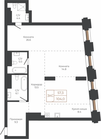 Купить квартиру в Барнауле. Вариант № 6841367, 0, площадь -  квм, цена 26232672 рублей