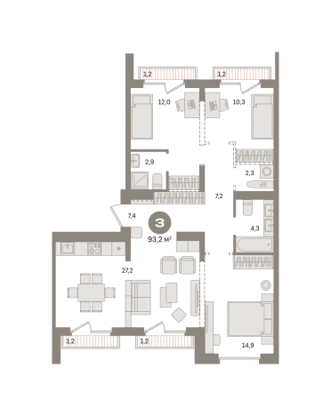 Купить трехкомнатную квартиру в новостройках у метро Домодедовская в Московской области. Вариант № 8538468, 0, площадь -  квм, цена 15900000 рублей