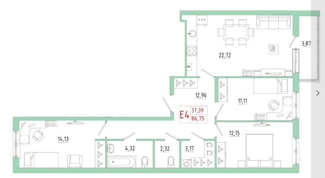 Купить трехкомнатную квартиру на улице Оружейная в Туле. Вариант № 71339, 0, площадь -  квм, цена 8238648 рублей