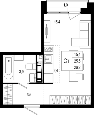 . Вариант № 120215, 0, площадь - 25.5 квм, цена 5328359 рублей