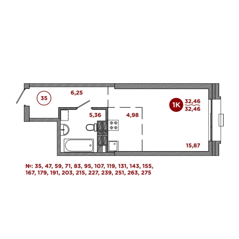 . Вариант № 10270819, 1, площадь - 32.46 квм, цена 7306000 рублей