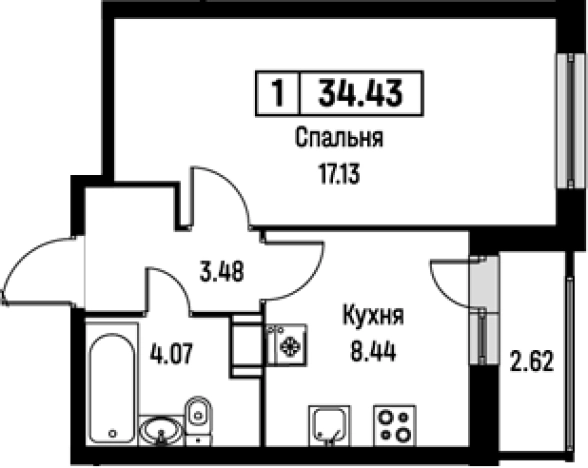 Купить однокомнатную квартиру у метро Девяткино в Мурине. Вариант № 8062766, 0, площадь - квм, цена 5615658 рублей