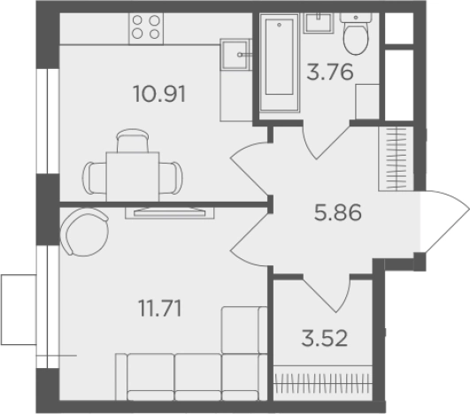Купить однокомнатную квартиру в ЖК Одинград, квартал «Семейный» в Одинцове. Вариант № 129222, 0, площадь -  квм, цена 9060000 рублей