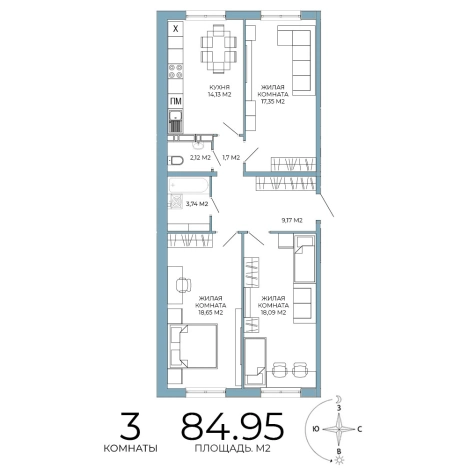 . Вариант № 108544, 0, площадь - 84.95 квм, цена 8325100 рублей