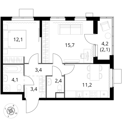 Купить двухкомнатную квартиру у метро Щелковская в Москве. Вариант № 3568561, 0, площадь -  квм, цена 26889920 рублей