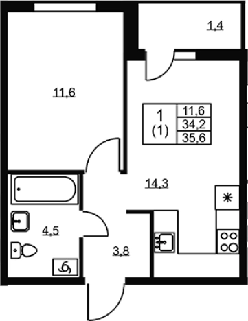 Купить однокомнатную квартиру в ЖК Ермак в Ленинградской области. Вариант № 6610149, 0, площадь -  квм, цена 5349400 рублей