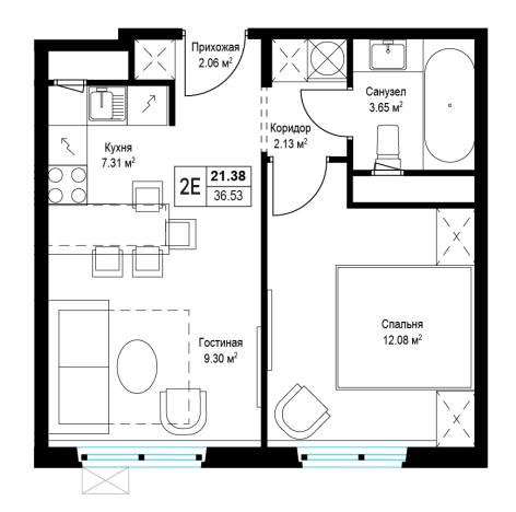 . Вариант № 5833831, 0, площадь - 36.4 квм, цена 9476813 рублей