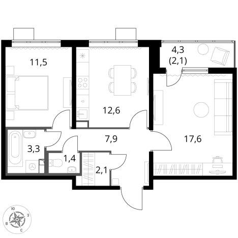 Купить квартиру в ЖК 1-й Южный в Видном. Вариант № 9801398, 0, площадь -  квм, цена 15892580 рублей