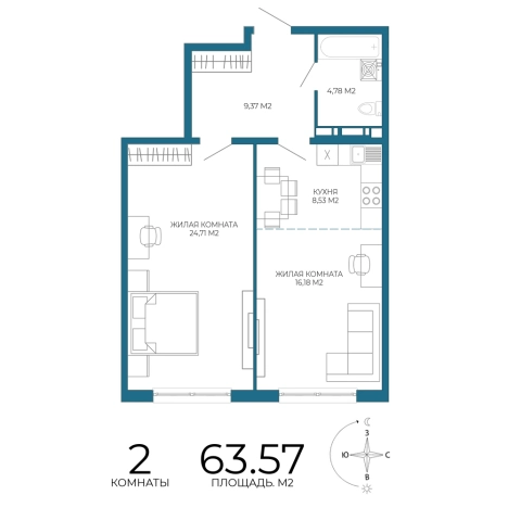 Купить двухкомнатную квартиру в ЖК Жилой комплекс "Чаадаев" в Пензе. Вариант № 3439859, 0, площадь -  квм, цена 5625945 рублей
