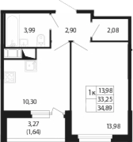 . Вариант № 7609475, 0, площадь - 33.25 квм, цена 9210786 рублей