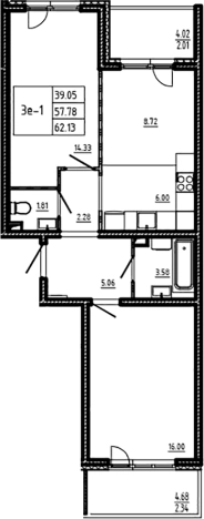 . Вариант № 6855187, 0, площадь - 57.78 квм, цена 12177915 рублей