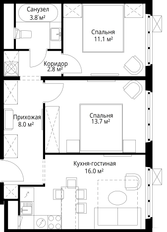 . Вариант № 2530113, 0, площадь - 55.4 квм, цена 14630254 рублей