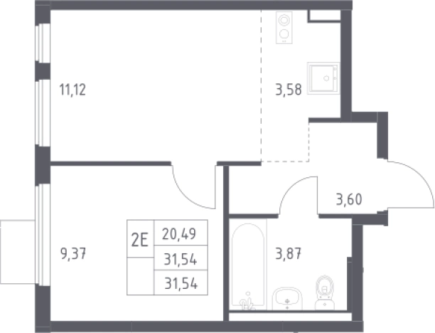 . Вариант № 2486623, 0, площадь - 31.54 квм, цена 6514745 рублей