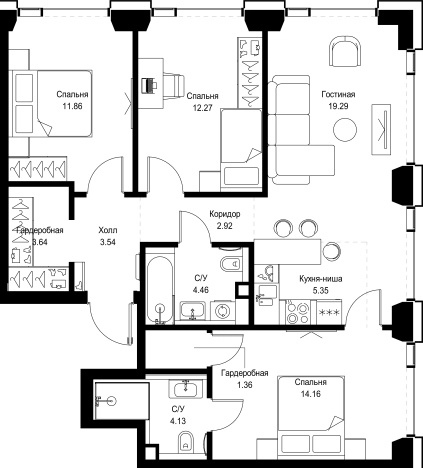 Купить трехкомнатную квартиру в новостройках в районе Можайский в Москве. Вариант № 10349787, 0, площадь -  квм, цена 44336214 рублей