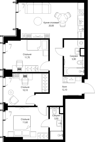 Купить трехкомнатную квартиру в новостройках на улице Верейская в Москве. Вариант № 10380573, 0, площадь - квм, цена 40520900 рублей