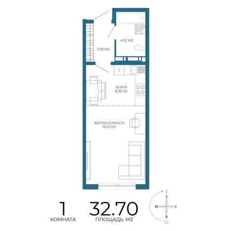 Купить однокомнатную квартиру в Микрорайоне Пенза-2, Железнодорожный район в Пензе. Вариант № 3445175, 0, площадь -  квм, цена 3008400 рублей