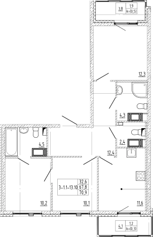 . Вариант № 5442165, 0, площадь - 67.8 квм, цена 14802229 рублей