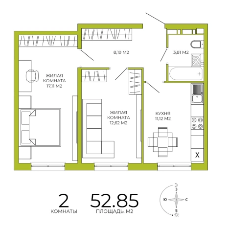 Купить двухкомнатную квартиру на улице Побочинская в Пензе. Вариант № 115946, 0, площадь -  квм, цена 5073600 рублей