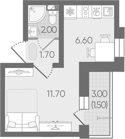 . Вариант № 8093354, 0, площадь - 22 квм, цена 4768385 рублей