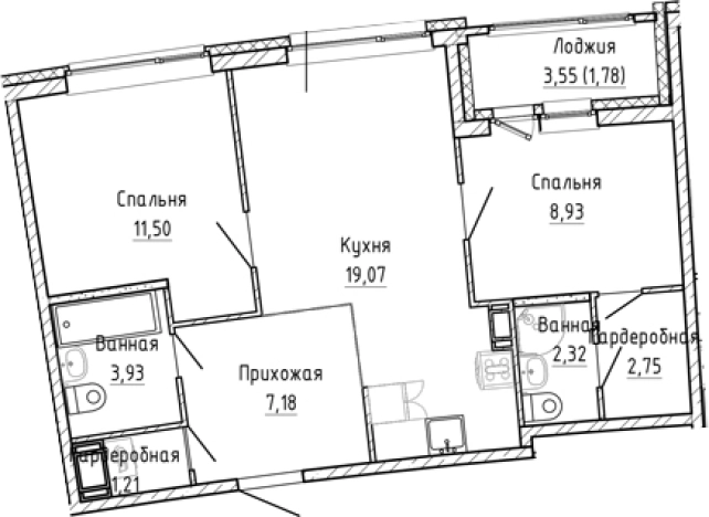 . Вариант № 8928736, 0, площадь - 56.89 квм, цена 10477496 рублей