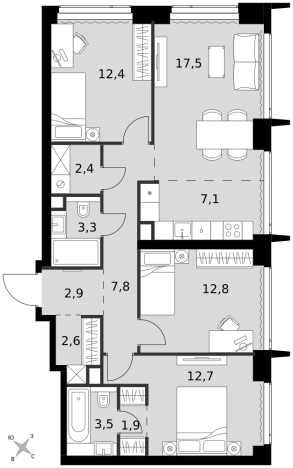 Купить квартиру в районе Хорошёвский в Москве. Вариант № 9466384, 0, площадь -  квм, цена 71722915 рублей