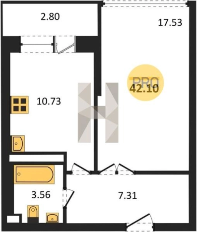 Купить однокомнатную квартиру в Удмуртской Республике. Вариант № 68379, 0, площадь -  квм, цена 3586800 рублей