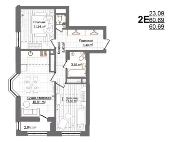 . Вариант № 120157, 0, площадь - 60.69 квм, цена 10377990 рублей