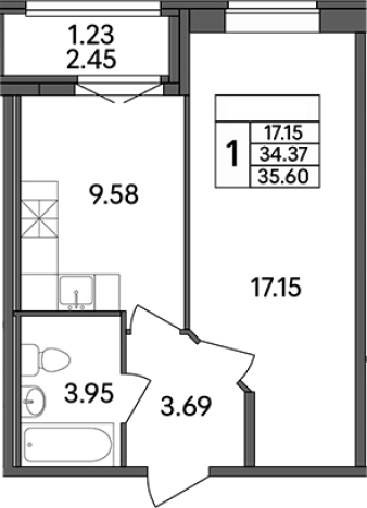 Купить однокомнатную квартиру в новостройках на улице Рождественская в Ленинградской области. Вариант № 7601574, 0, площадь -  квм, цена 4734800 рублей