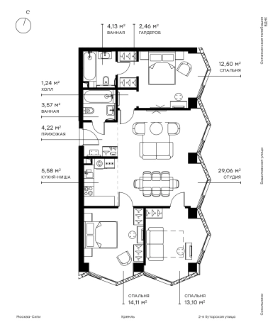 Купить трехкомнатную квартиру в новостройках у метро Дмитровская в Москве. Вариант № 448897, 0, площадь -  квм, цена 50554800 рублей