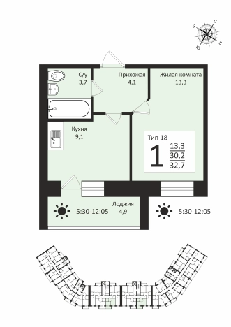 Купить однокомнатную квартиру в районе Орбита в Сыктывкаре. Вариант № 109289, 0, площадь -  квм, цена 3986130 рублей