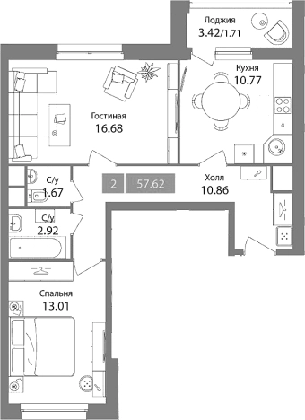 Купить двухкомнатную квартиру в ЖК Планерный квартал в Химках. Вариант № 87077, 0, площадь -  квм, цена 15655287 рублей