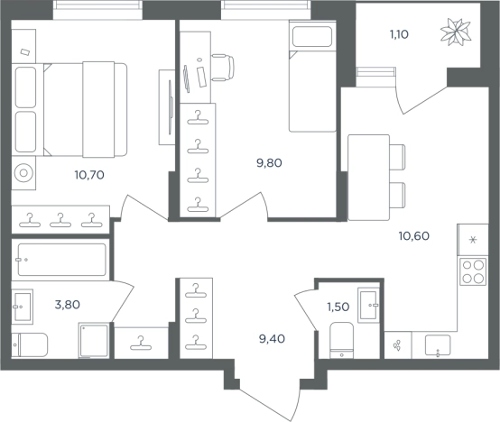 Купить двухкомнатную квартиру в новостройках в Одинцове. Вариант № 157122, 0, площадь -  квм, цена 9442341 рублей