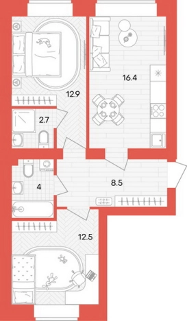 Купить двухкомнатную квартиру в ЖК Жилой комплекс "Кантри" в Пензенской области. Вариант № 2625867, 0, площадь -  квм, цена 5358000 рублей