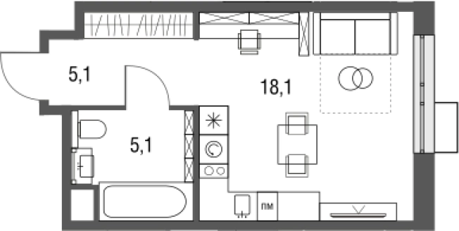 . Вариант № 62594, 0, площадь - 28.3 квм, цена 10736188 рублей