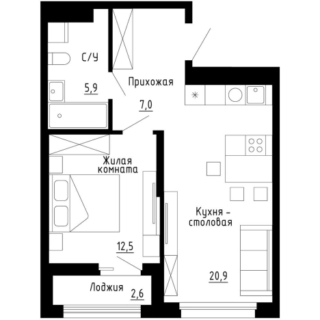 . Вариант № 9768212, 0, площадь - 47.6 квм, цена 12280800 рублей
