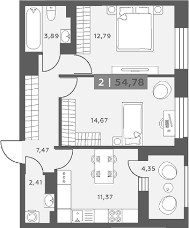 Купить двухкомнатную квартиру в ЖК Аквилон RekaPark в Ленинградской области. Вариант № 6217923, 0, площадь -  квм, цена 9545442 рублей