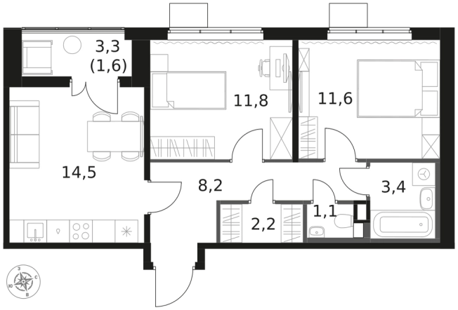 Купить двухкомнатную квартиру в ЖК 1-й Химкинский в Химках. Вариант № 137272, 0, площадь -  квм, цена 18074400 рублей