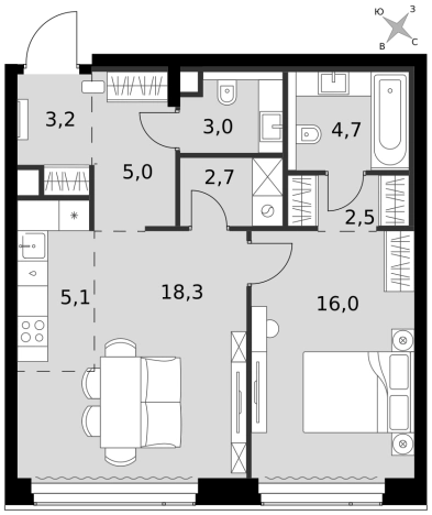 Купить двухкомнатную квартиру в районе Хорошёвский в Москве. Вариант № 9466513, 0, площадь -  квм, цена 48254800 рублей