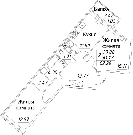 Купить двухкомнатную квартиру на улице проспект Авиаконструкторов в Санкт-Петербурге. Вариант № 67856, 0, площадь -  квм, цена 18897243 рублей