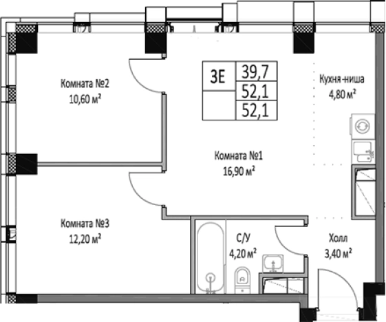 . Вариант № 7725132, 0, площадь - 52.1 квм, цена 24018100 рублей