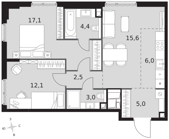 Купить трехкомнатную квартиру у метро Хорошево в Москве. Вариант № 9507866, 0, площадь -  квм, цена 64464840 рублей