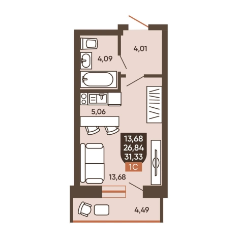 Купить однокомнатную квартиру в районе Калининский в Новосибирске. Вариант № 8881433, 0, площадь -  квм, цена 4950000 рублей