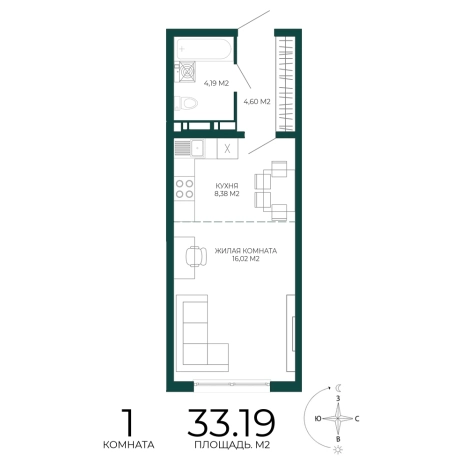 Купить однокомнатную квартиру в Микрорайоне Пенза-2, Железнодорожный район в Пензе. Вариант № 5388758, 0, площадь -  квм, цена 3053480 рублей