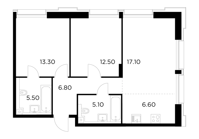 Купить трехкомнатную квартиру у метро Балтийская в Москве. Вариант № 9104435, 1, площадь -  квм, цена 32383000 рублей