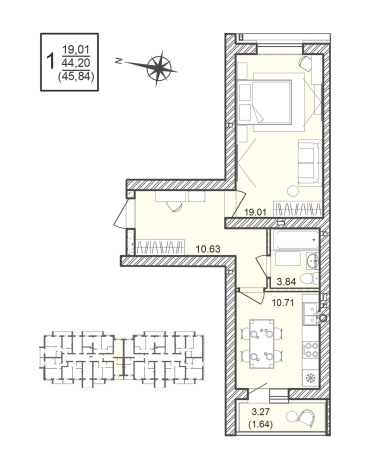 . Вариант № 1167446, 0, площадь - 45.84 квм, цена 6454272 рублей